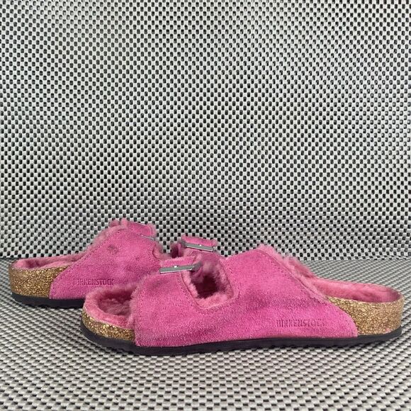 Birkenstock Arizona Shearling Sandals Womens 32 L1 Pink Leather Made In Germany - Picture 5 of 12
